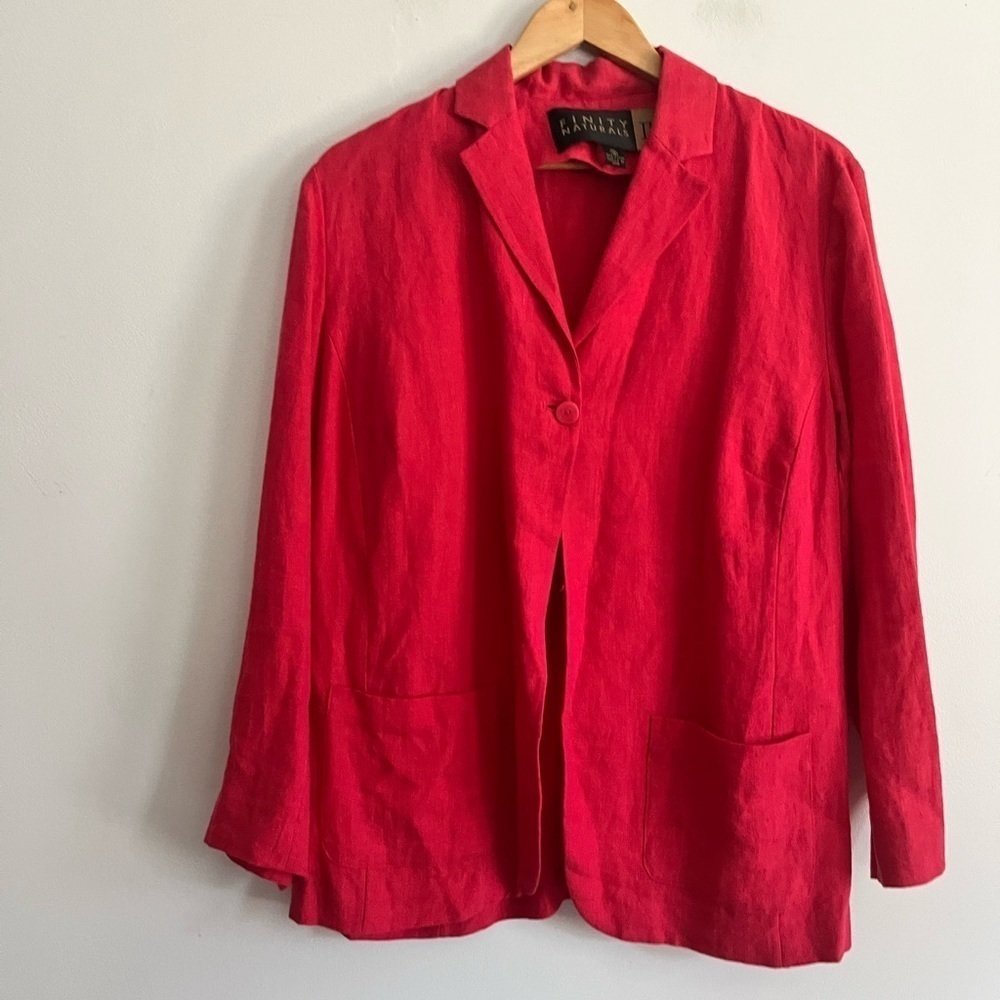 Finity Naturals Red Orange 100% Linen Single Button Blazer